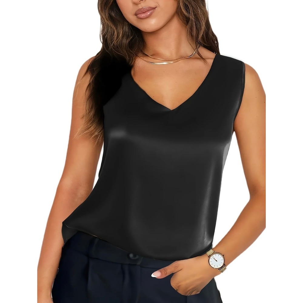 Ralph Lauren LRL 100% Silk V-Neck Blouse 8 Black Preppy Office Neutral